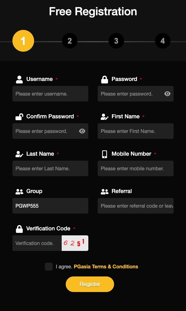 User filling registration form on PALDO77 mobile app